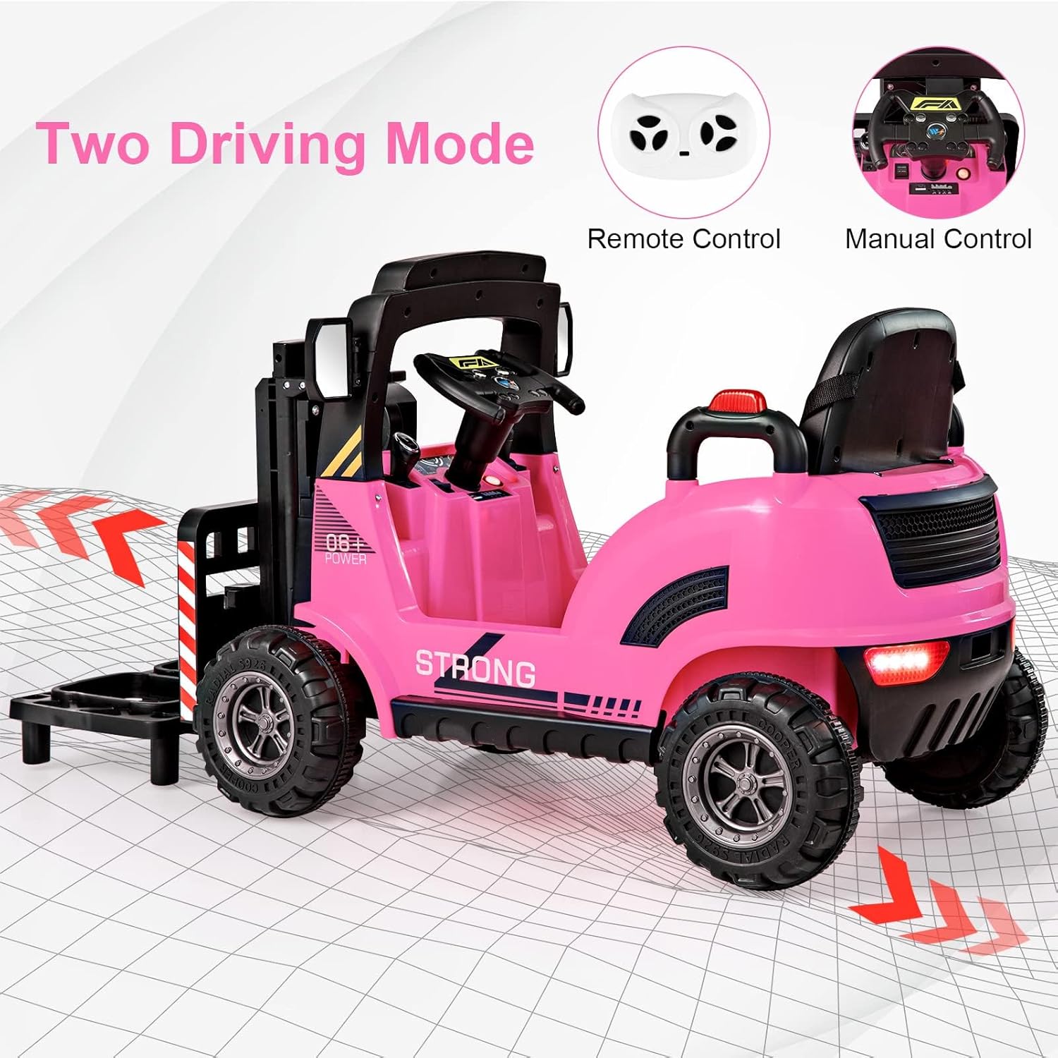 OLAKIDS Ride on Forklift, 12V Kids Electric Vehicle Construction Truck with Remote Control, Liftable Fork and Pallet, Toddlers Battery Powered Car with 2 Speeds, Music, USB, MP3, Lights (Pink)