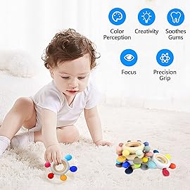 Arudyo Baby Teething Toys Silicone Teethers BPA Free Silicone Rudder with Wooden Ring Soothe Babies Gums (Ocean)