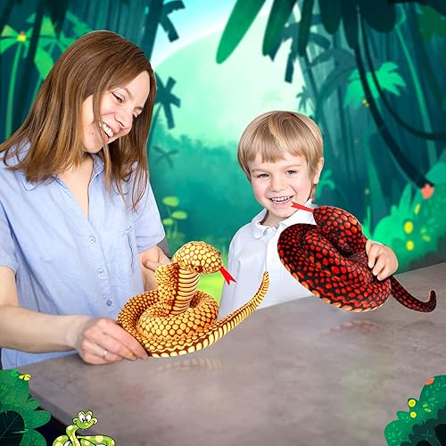 Miniatura 5 de Zhanmai 2 piezas de serpientes de animales de peluche de 43 pulgadas de largo, serpiente de peluche realista, animales de peluche de serpiente de