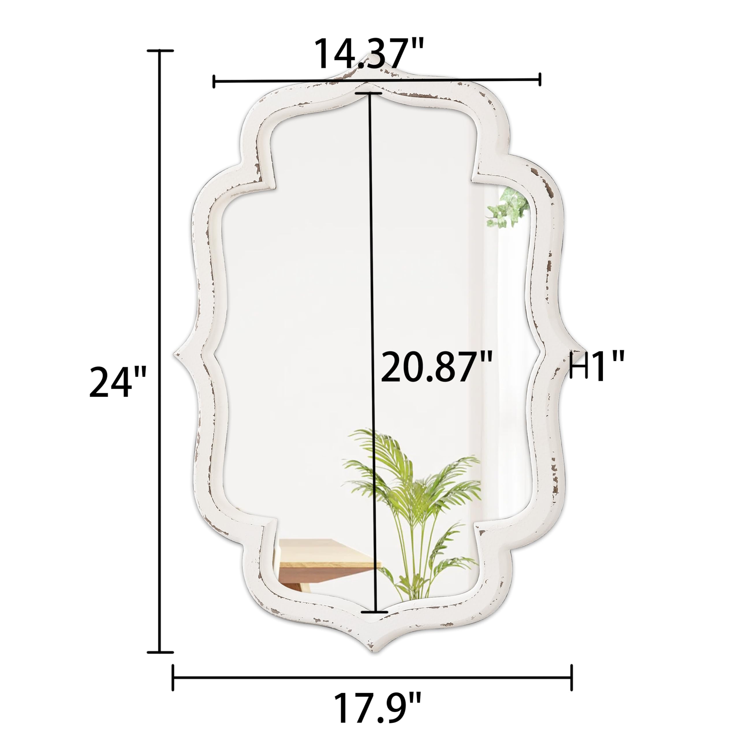 Rustikaler Dekorative Wandspiegel Weiß 45 x 60 cm, Vintage Spiegel Oval mit Holzrahmen, Bauernhaus Spiegel Flur, Spiegel Wand für Wohnzimmer, Schlafzimmer, Badezimmer