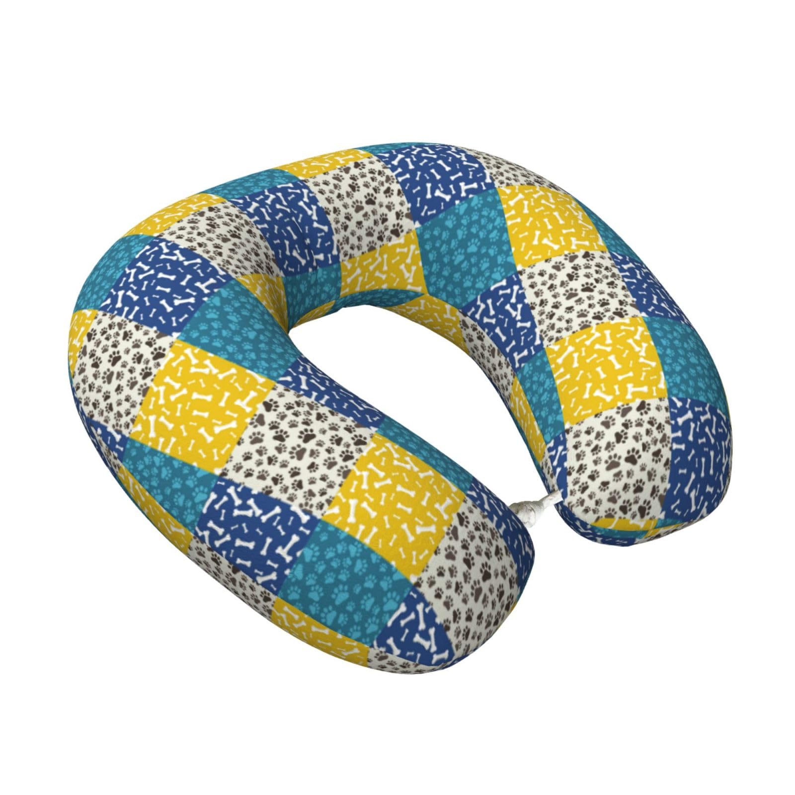 LKYMOH Dog Paws And Bone Anilams Pattern, Travel Neck Pillow U-Shaped Memory Neck Support Soft Comfortable With Washable Cover For Airplane Car Traveling and Office