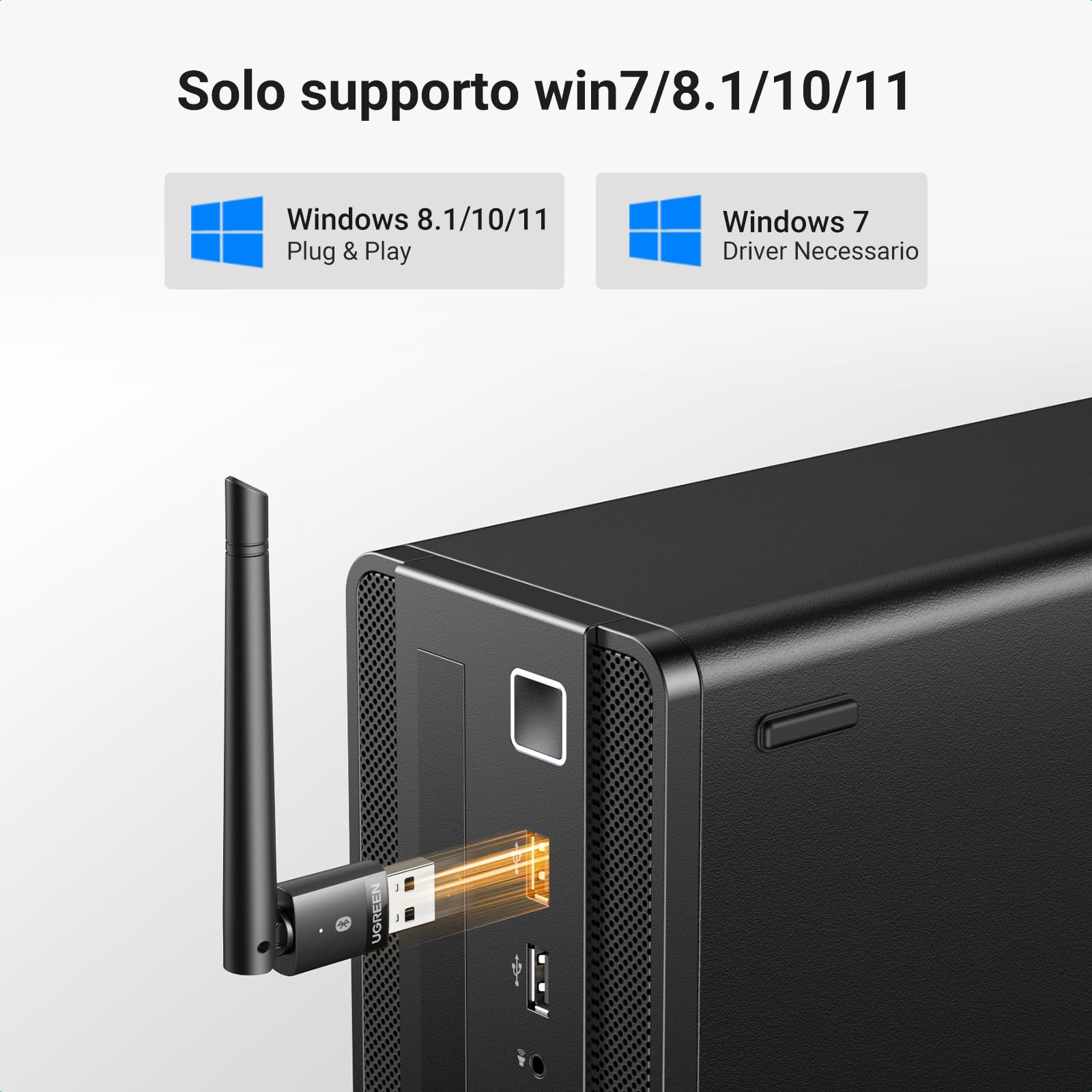 UGREEN Adattatore Bluetooth 5.4 USB Antenna Chiavetta Trasmettitore per PC Windows 11 10 8.1 Plug Play Dongle ad Alta Portata per Mouse Tastiera Cuffie Cellulare Controller
