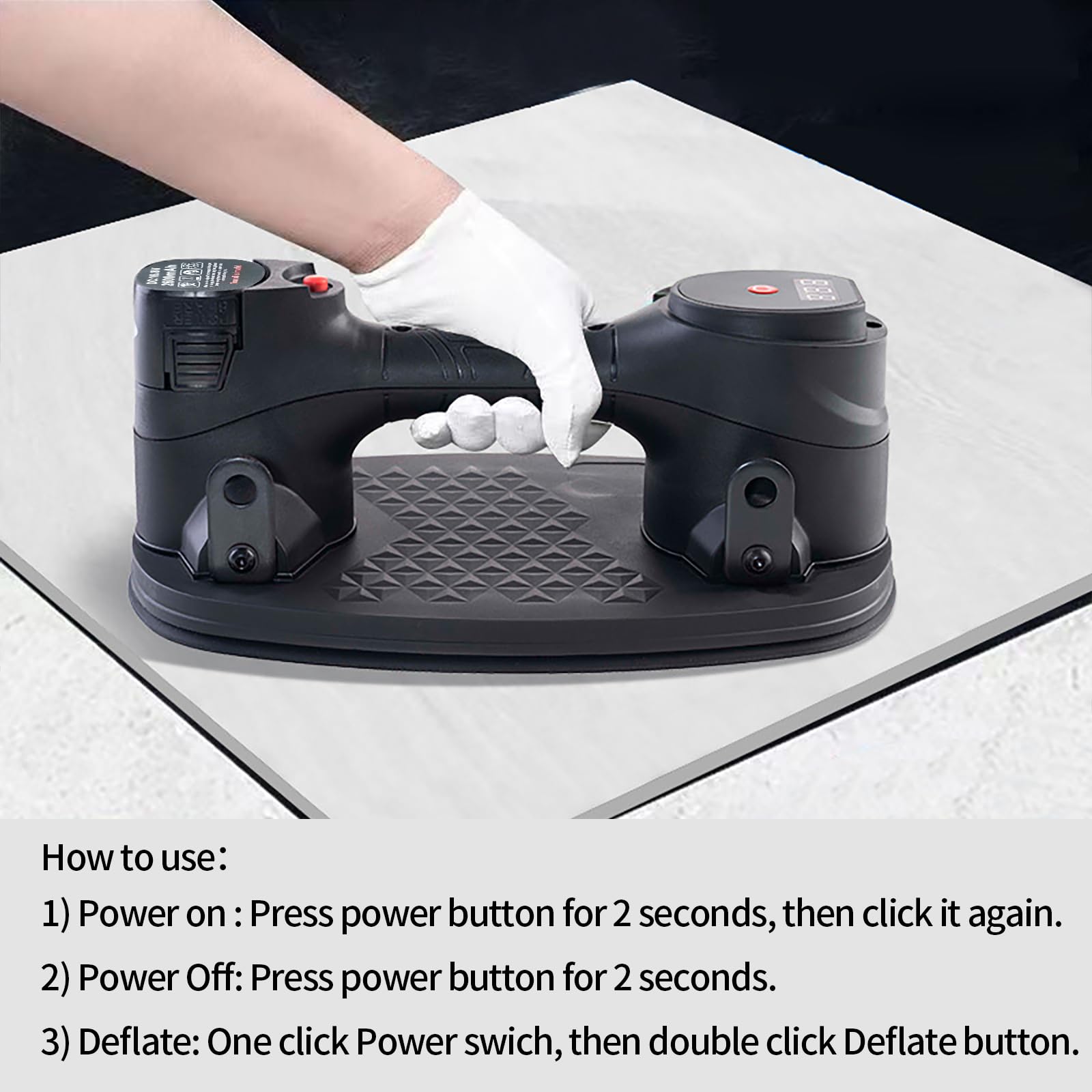 Battery Suction Lifter per piastrelle, vetro, marmo, diametro 24 cm, 2 motori, potenza di aspirazione da 300 kg, display LCD per suction Power & Battery Life, batteria da 2600 mAh