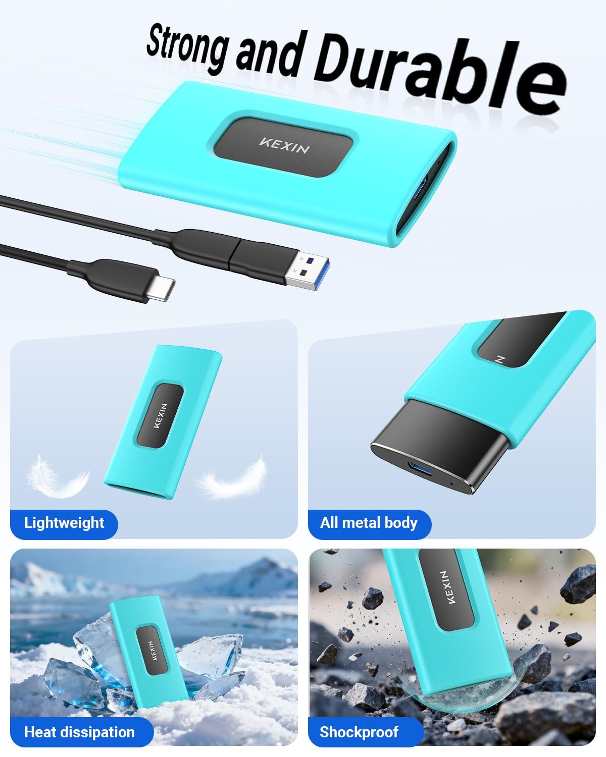 KEXIN Disco Duro Externo SSD de 1TB, USB 3.2 Tipo C, Unidad de Estado sólido portátil de 1TB, hasta 1000 MB/s para PC, Mac, Consola de Juegos Android y más