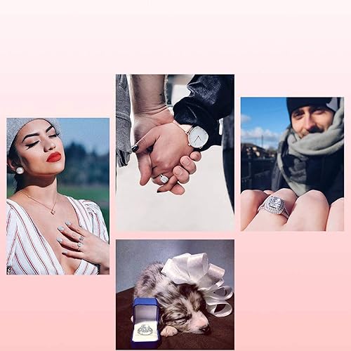 Vista 8 de Jeulia Anillos brillantes de diamantes para mujer, anillo de plata de ley 925 con corte acojinado y corte acojinado, para boda, compromiso