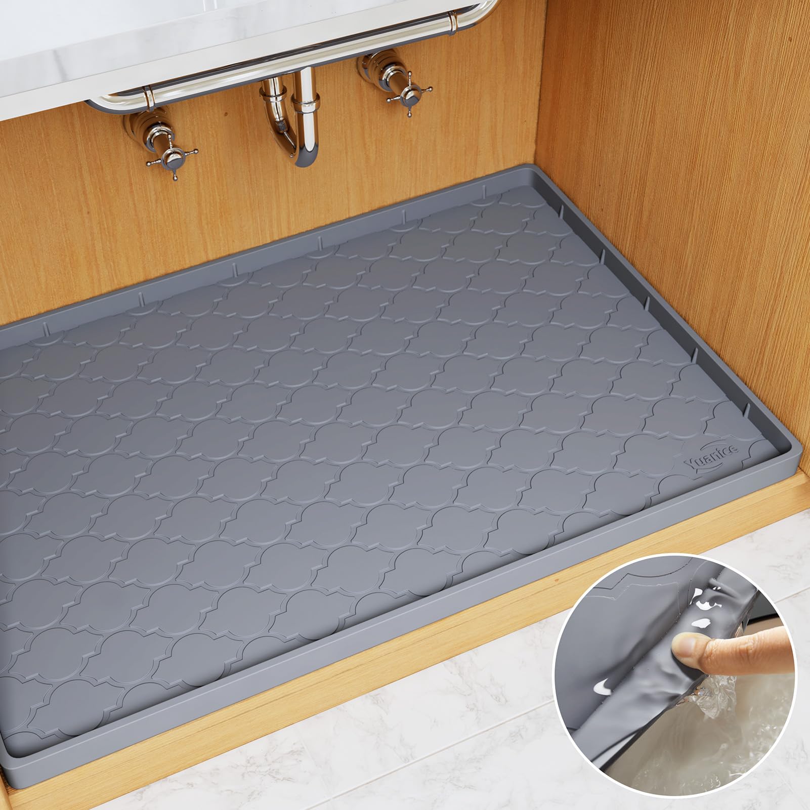 Waterproof Under Sink Mat, 34'' x 22'', Silicone Under Sink Liner for Kitchen Bathroom, Under Kitchen Sink Organizers and Storage, Cabinet Shelf Protector, Flexible Under Sink Drip Tray, Dark Grey