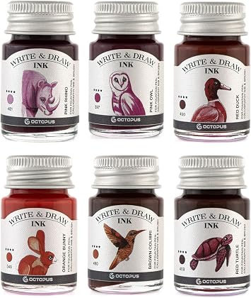 Octopus Write and Draw Ink Set - Desert Waterproof Ink for Fountain Pen Calligraphy, 6 x 10 ml