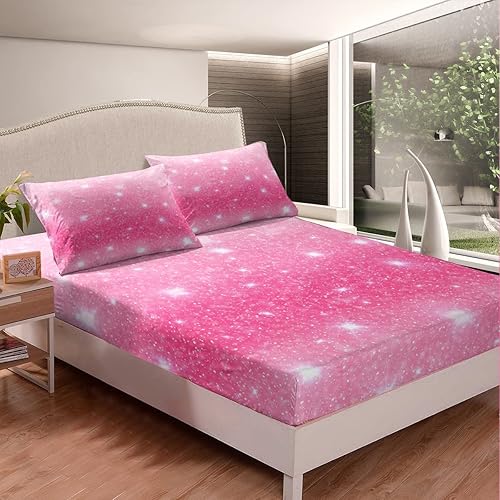 Miniatura 2 de jejeloiu Juego de sábanas de 4 piezas con purpurina rosa pastel para niñas y mujeres, juego de sábanas bajeras con purpurina espacial con 1 sábana