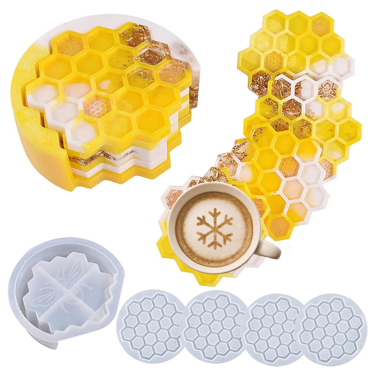 Coaster Molds - Pattern Silicone Drink Costar Mold with Coaster Display Stand | Non-Stick Resin Tray Molds Silicone for Home Decorations, Cup Holders, Drink Coasters