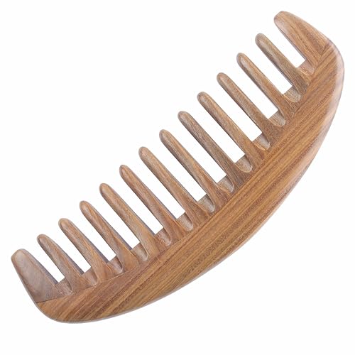 Miniatura 5 de Breezelike Peine de pelo de dientes anchos, peine de madera desenredante natural para cabello rizado, peine de sándalo sin estática para mujeres y