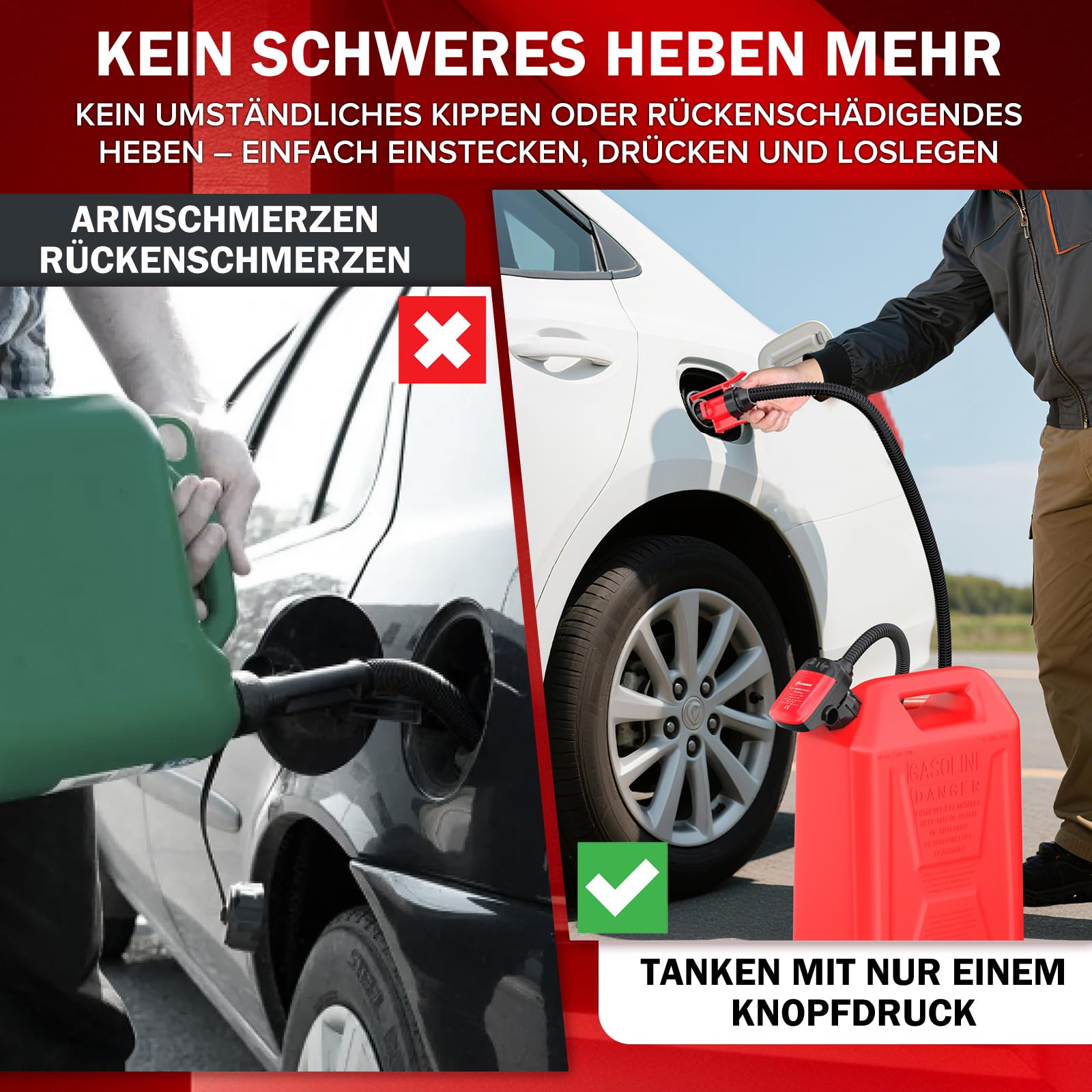 moveland Benzinpumpe Für Kanister mit Auto-Stopp und 4 Adaptern