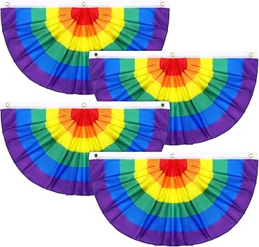 Augshy 4Pcs Rainbow Bunting Fan Flags, Pride Day Pleated Half Banner