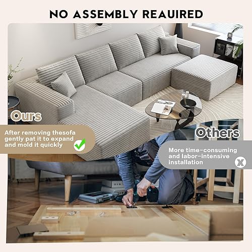 Miniatura 23 de Sofá seccional modular Cloud de 107.5 pulgadas con diván en forma de L, sofá modular moderno con asiento profundo, sofás tapizados para sala de