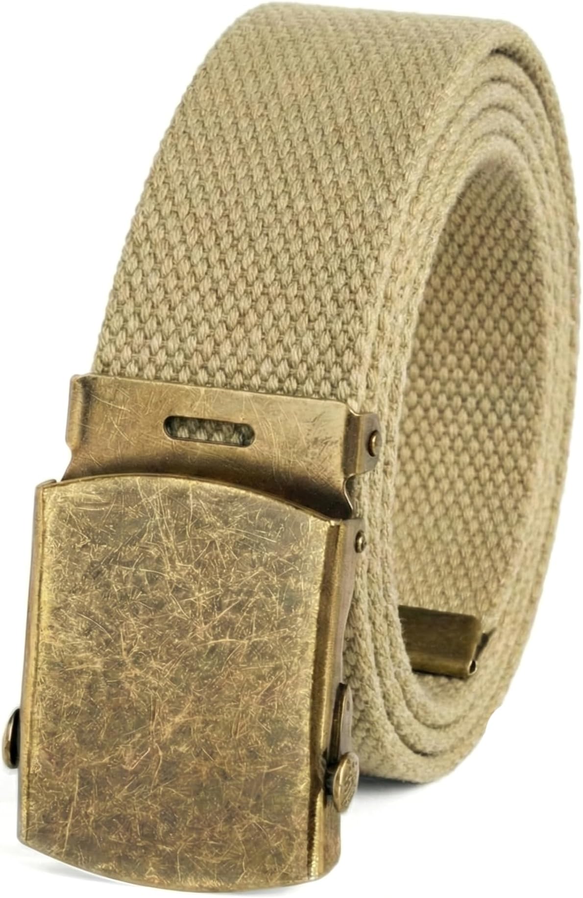 Canvas Web Belt Military Style with Antique Brass Buckle and Tip 50'' Long'