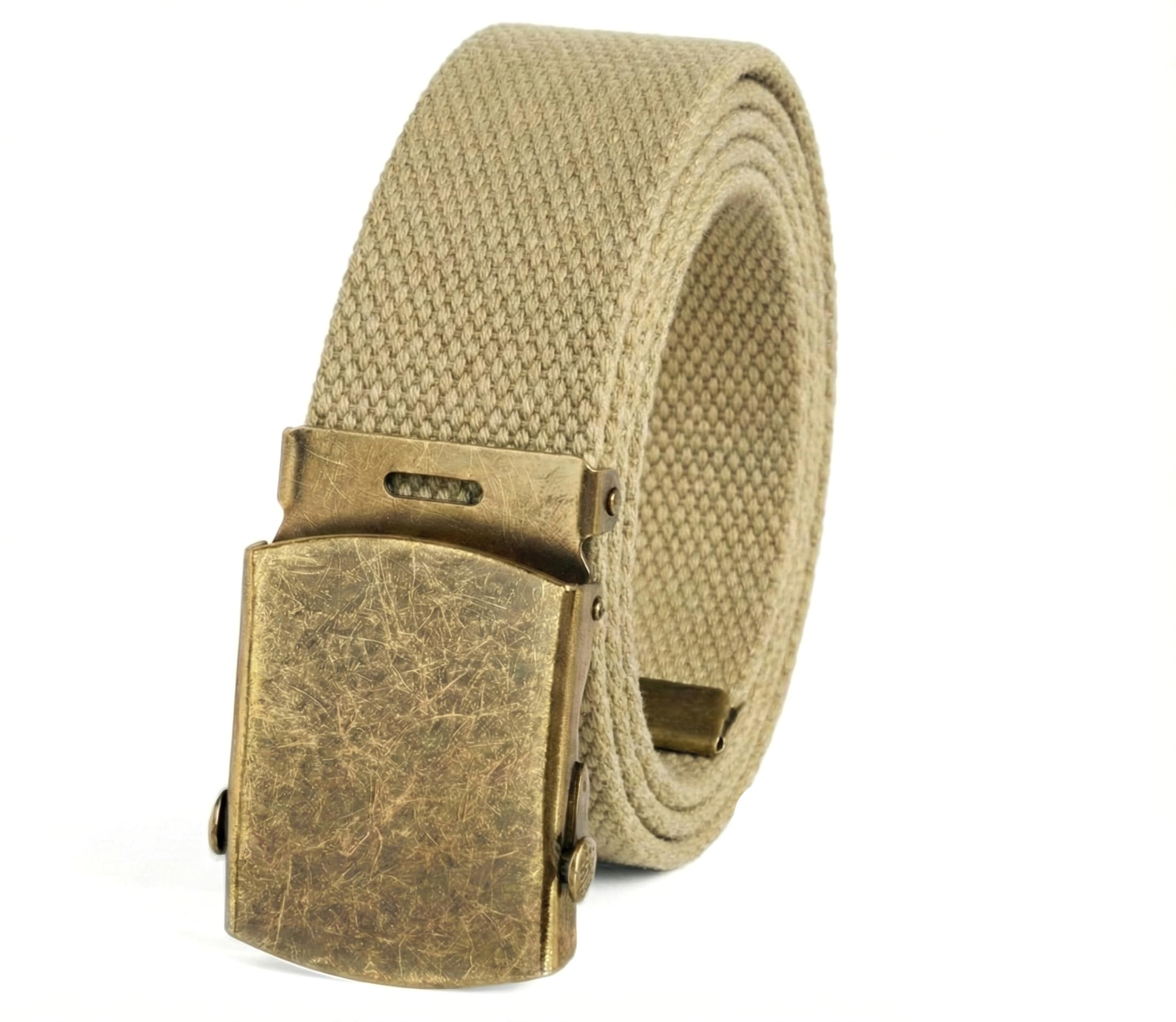 Canvas Web Belt Military Style with Antique Brass Buckle and Tip 50" Long