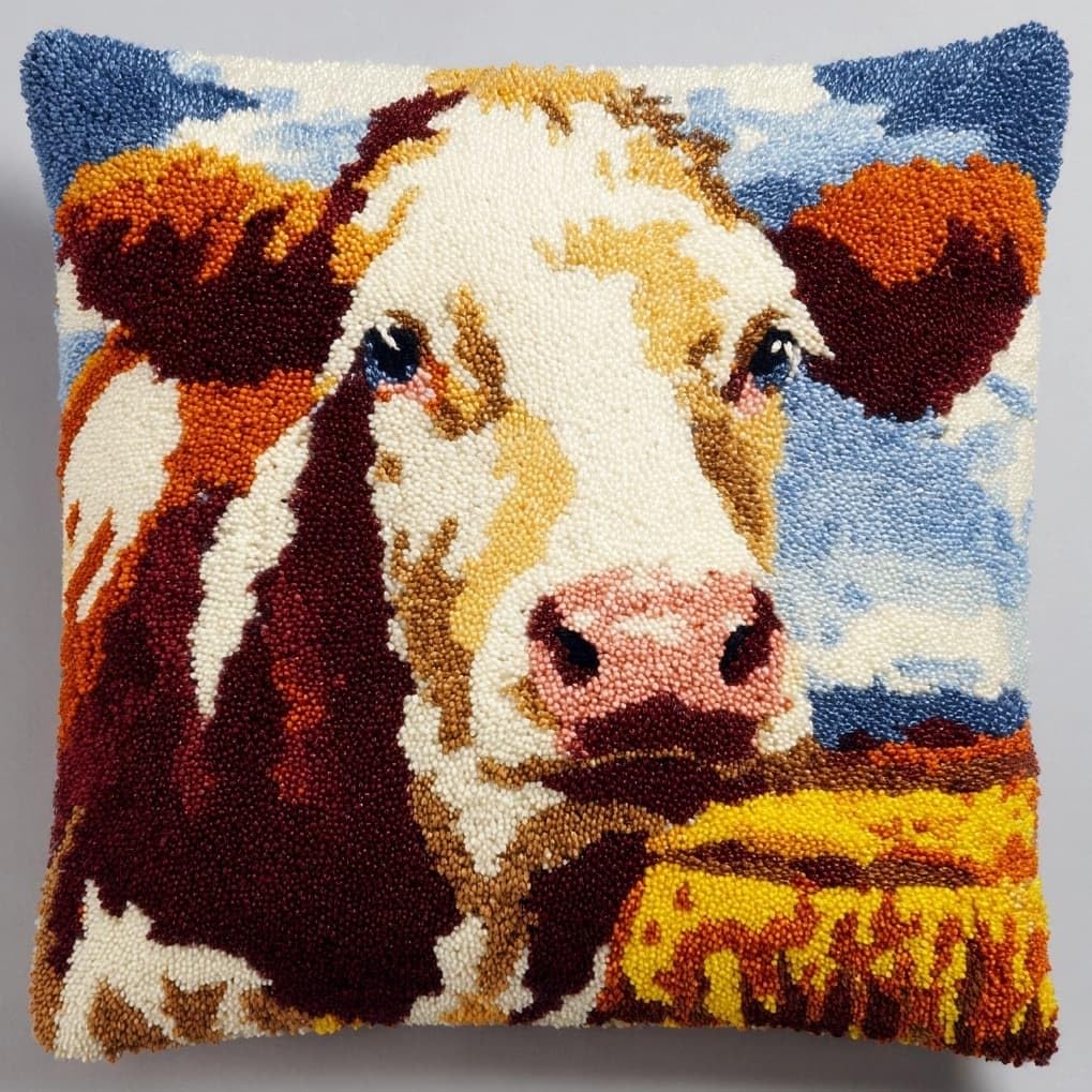 AxiangziK Latch Hook Pillow Kit 17x17in,Animals, Cattle