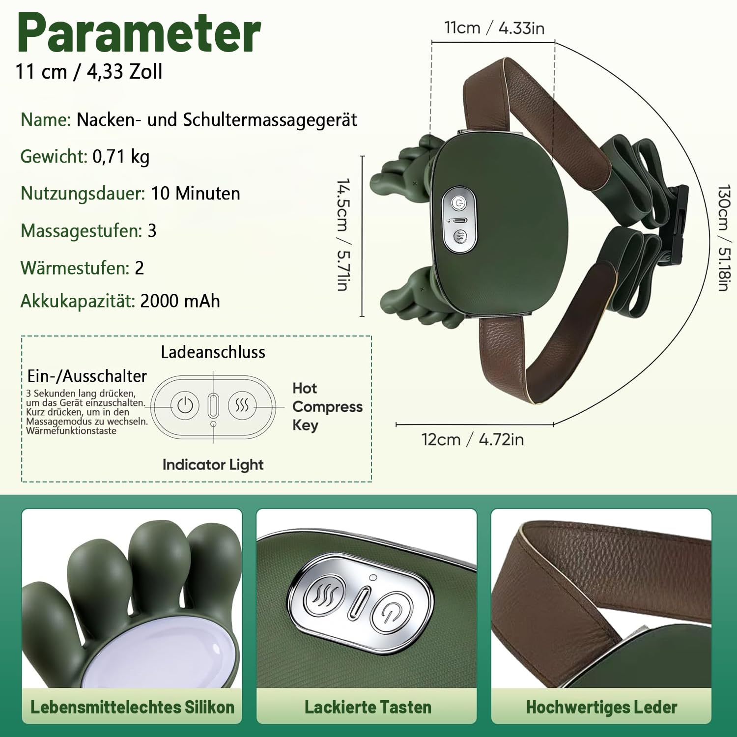 4D Bionische Hand Nackenmassagegerät, Massagegerät Nacken mit 3 Stufen und 2 Temperaturstufen Wärme für Rücken und Nacken, Tragbares Nacke-n und Schulter Shiatsu Massagegerät für Zuhause, Büro & Reise