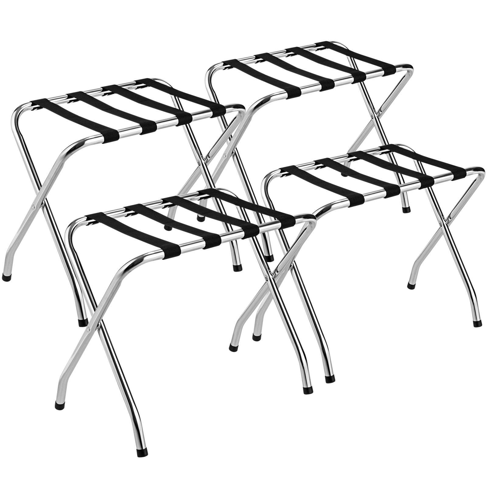 Tangkula Chrome Luggage Rack for Guest Room, No Assembly Required, Folding Metal Suitcase Stand with Nylon Belts, for Home Bedroom Guest Room Hotel, Luggage Rack, Silver (4)