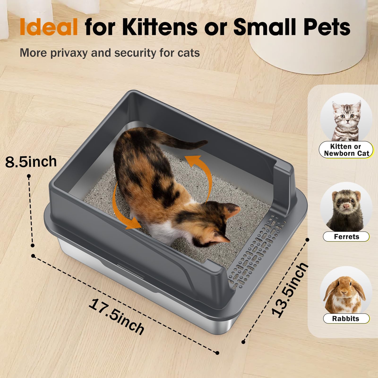 2PACK Stainless Steel Cat Litter Box with Lid, High-Sided Metal Litter Pan for Small Cats, Kitty Litter Box, Non-Stick & Odor-Resistant, Anti-Urine Leakage, Easy to Clean, Scoop Included - image 2