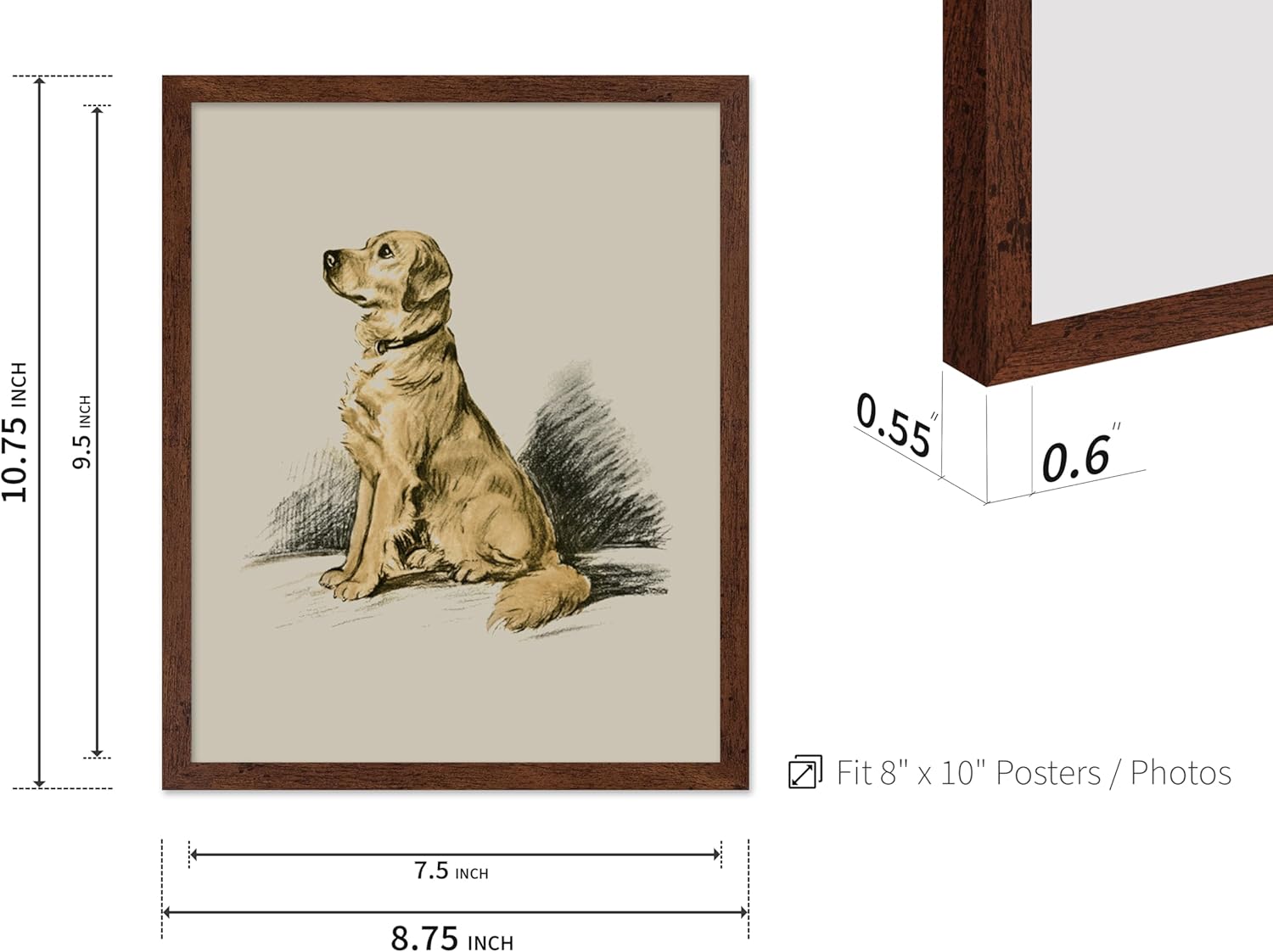 Poster Master Vintage Labrador Retriever Print - Retro Dog Poster - Animal Portrait Art - Sketch Wall Design - Hunting Dog Art - Great Kid's Room or Nursery Wall Decor - 8x10 Brown Framed