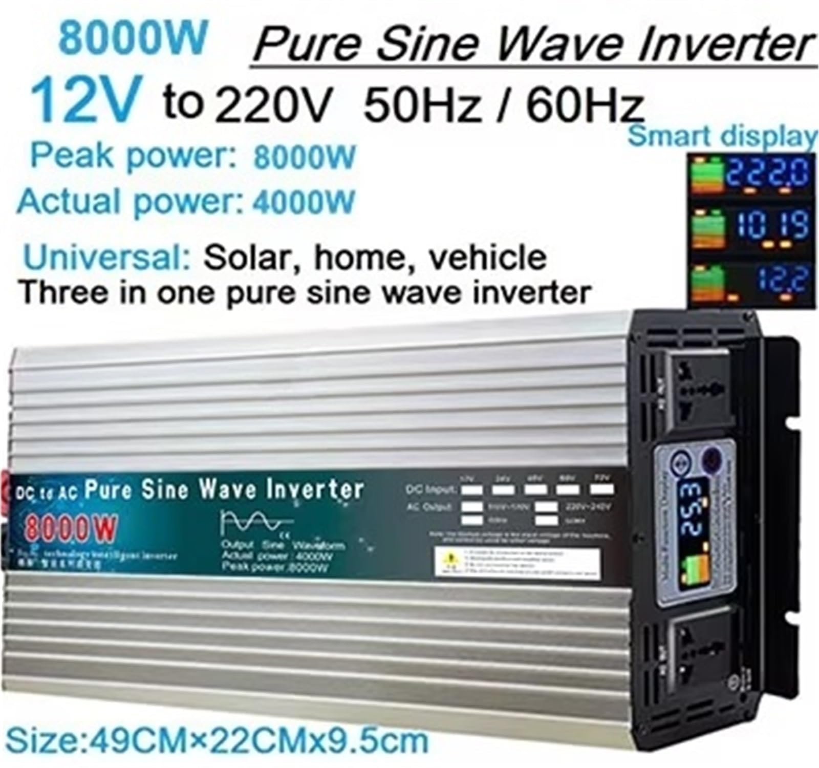 Inversor Inversor De Onda Sinusoidal Pura 12V/24V/48V/60V A 220V/230V 50Hz 6000W/8000W Convertidor De Voltaje Energía Solar De Onda Sinusoidal Pura(12V 8000W)