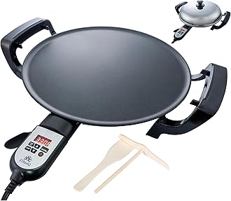 Ethniq 16" Electric Griddle for Ethiopian Injera Crepe, Lefse, Mogogo, Mitad, Pancake Teff Maker - Adjustable Heat Control with Digital Screen - Non-Stackable Surface - Even Heat Distribution