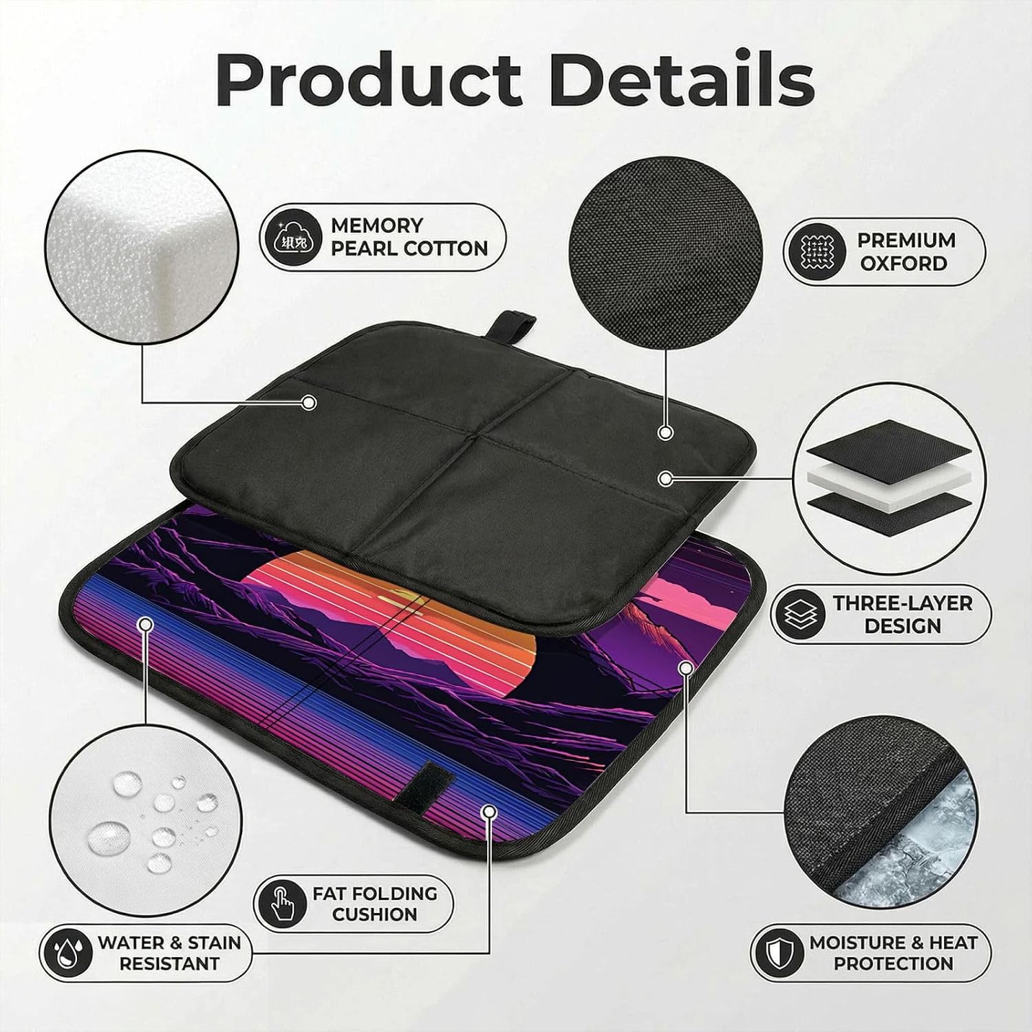 (Retrowave Pictures) Sitting Pad Foldable Seat Cushion Lightweight Camping Seat Mat with Hook for Outdoor Hiking Picnic Camping