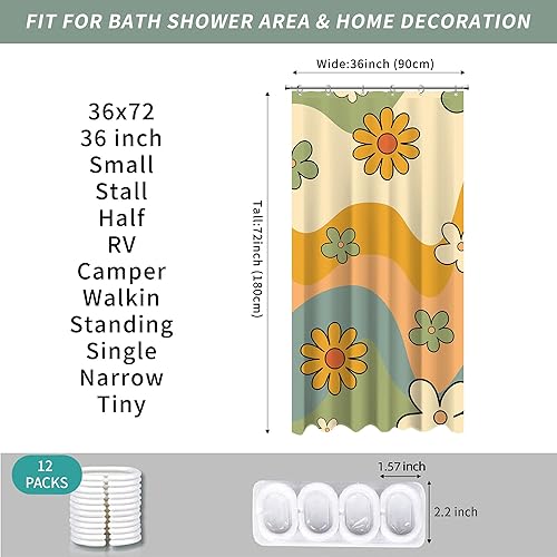 Miniatura 3 de Visioun - Cortina de ducha pequeña para casa rodante, tamaño medio, estilo retro de los 70, con flores bonitas, estética abstracta de margaritas