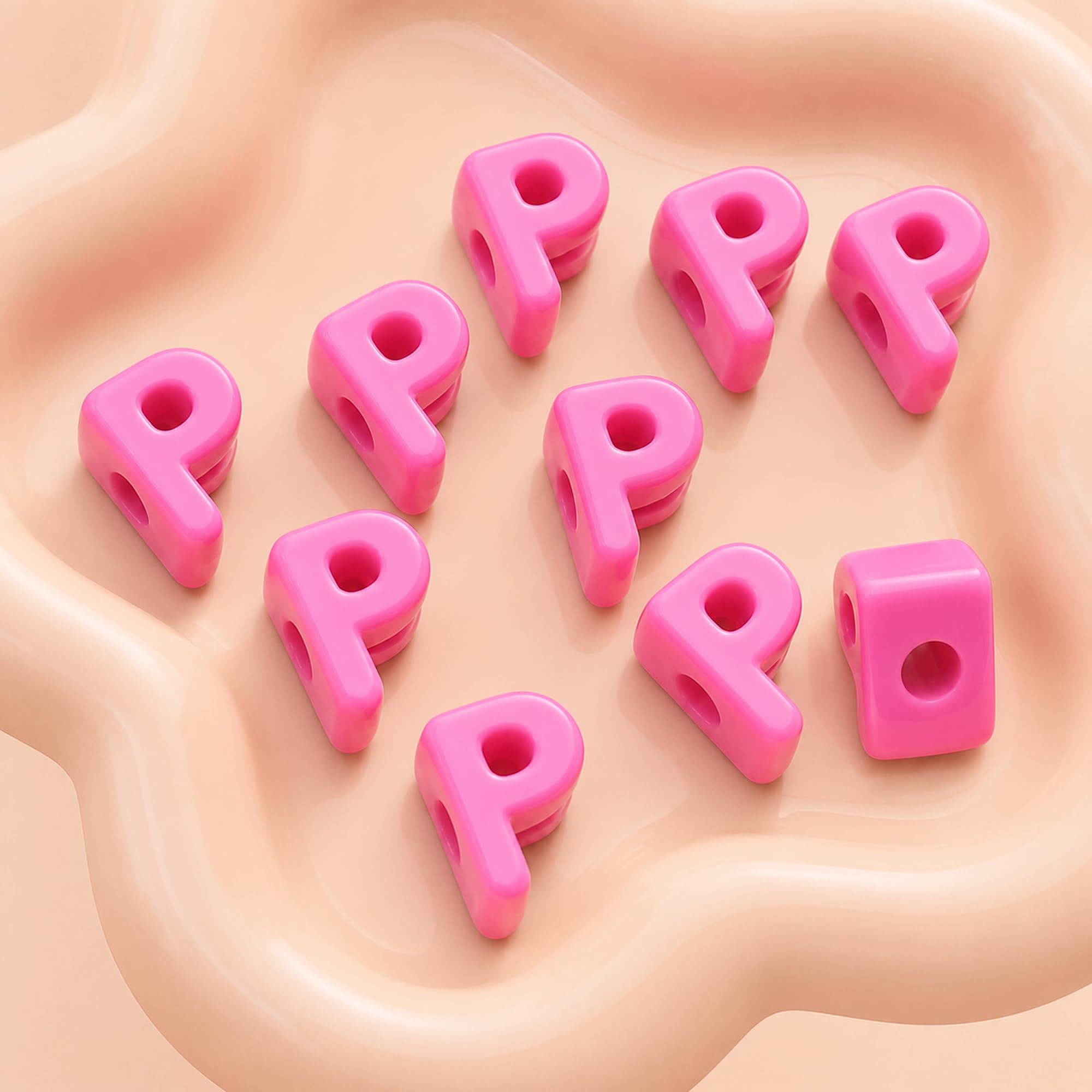 Letter Beads, 10pcs Alphabet Beads, Large Acrylic Letter Beads with 6mm Holes for Bracelet Making, Jewellery, Keyrings and Craft Projects (Pink, Letter P)