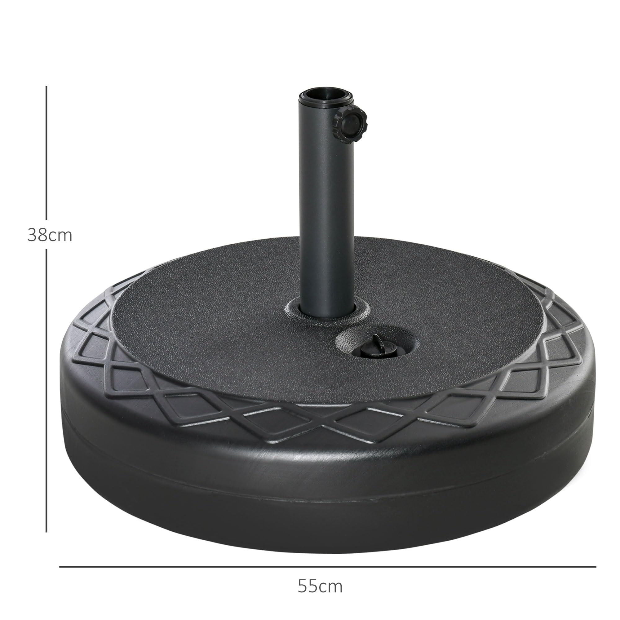Outsunny Base per Ombrellone da Giardino Rotonda Φ55cm, Basamento da 30kg da Riempire con Acqua per Pali da 38mm, 48mm, Nero