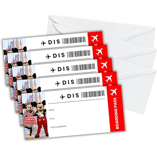Lashicorn Boarding Pass Surprise Magical DIS 5pk w/Envelopes Kingdom Mouse 3.75x8.25” DIY Travel Plane Ticket Christmas Land Princess Castle Present