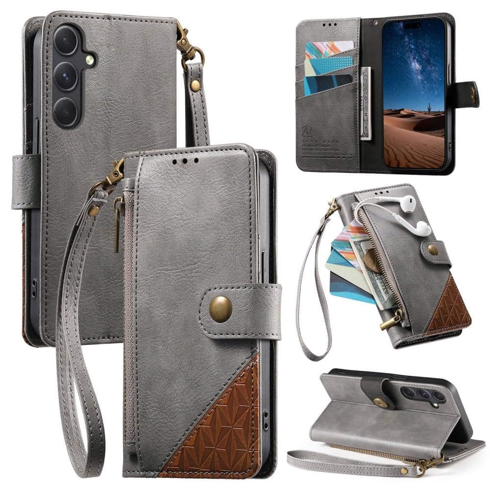 Étui en cuir gris de qualité supérieure pour Samsung Galaxy A52 4G 5G - 7