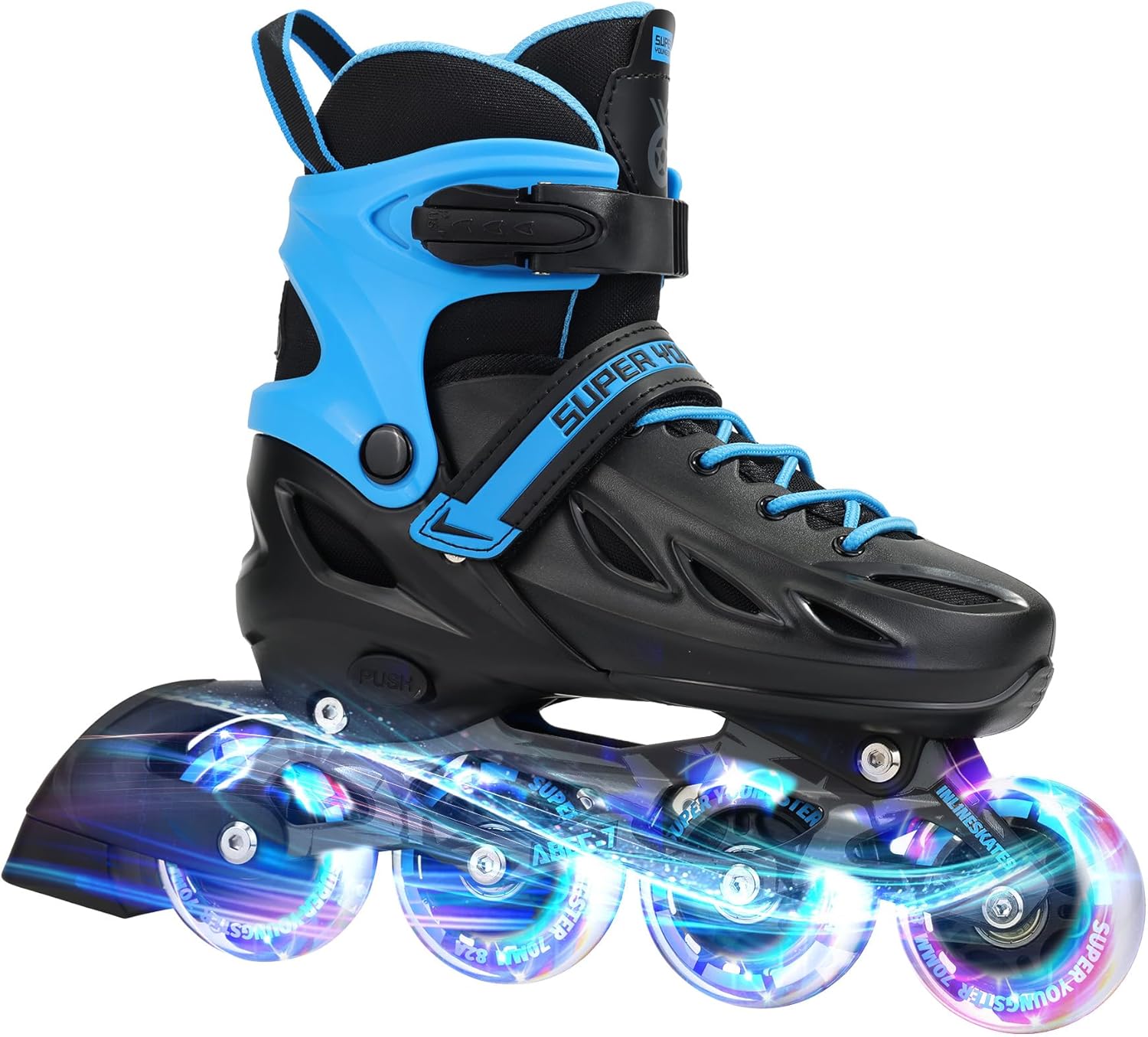 Adjustable Inline Skates for Boys Girls Ages 4-12 with Light Up Wheels, Roller Skates Blades for Youth Kids Indoor & Outdoor Beginners Black & Blue Medium-Big Kid (1-4 US)