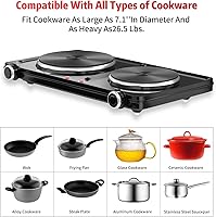 Vista 3 de Placa Caliente para Cocinar, Vayepro - Estufa Eléctrica Portátil de 1800 W, Quemador Eléctrico Doble para Cocinar, Certificado UL, Cocina