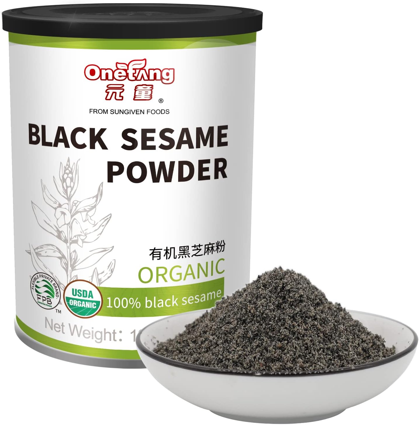 ONETANG Organic Black Sesame Powder,Plant Based,Gluten-Free,Vegan,Protein Source No Sugar,Low Temp Roasted,Halal,Non-GMO,Black Sesame Paste 12.36 Oz (350g)