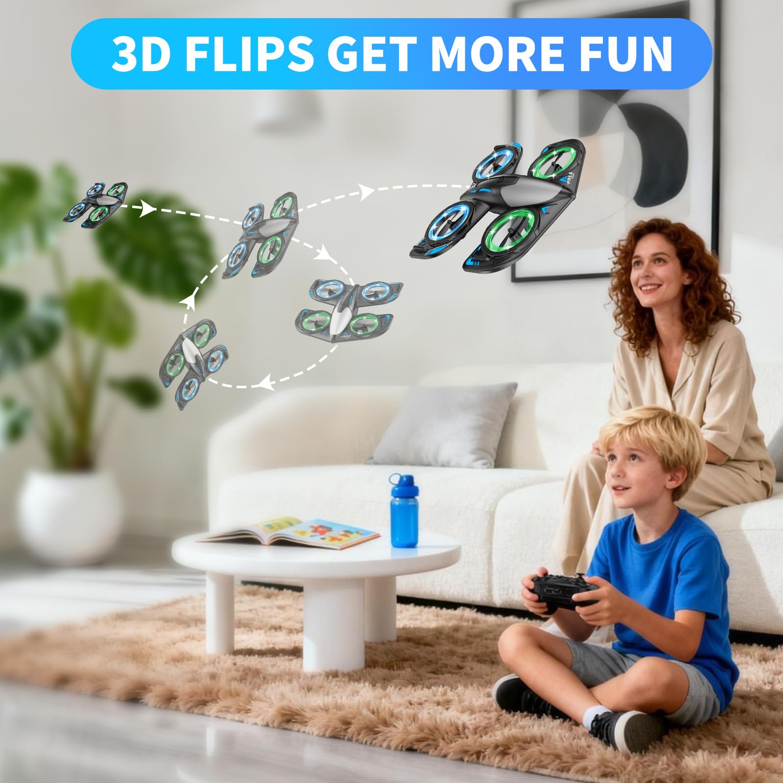 RC Drone for Kids Beginners, Foam Remote Control Drone with Cool Lights, 360° Flip, Altitude Hold, 3 Speed ​​Modes, Collision Protection and Ease of Use, RC Airplane Quadcopter Toy Gift for Boys and Girls