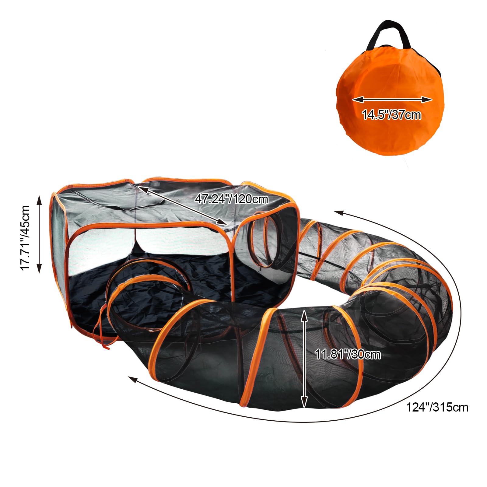 Keyzone Recinto 2 en 1 Portátil para Gatos al Aire Libre (Tienda de Campaña y Túnel Redondo) para Animales Pequeños Con Bolsa de Transporte