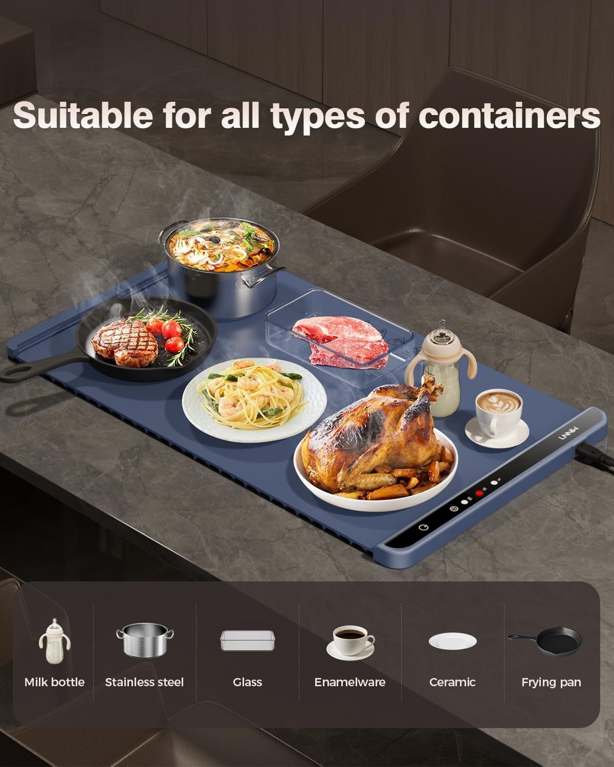 Food Warming Mat,Warming Mat for Food,Electric Warming Tray for Gatherings, Parties and Everyday Use,Heating Fastly in 10s,Portable Design,Timed Function for Your Family. - Image 5