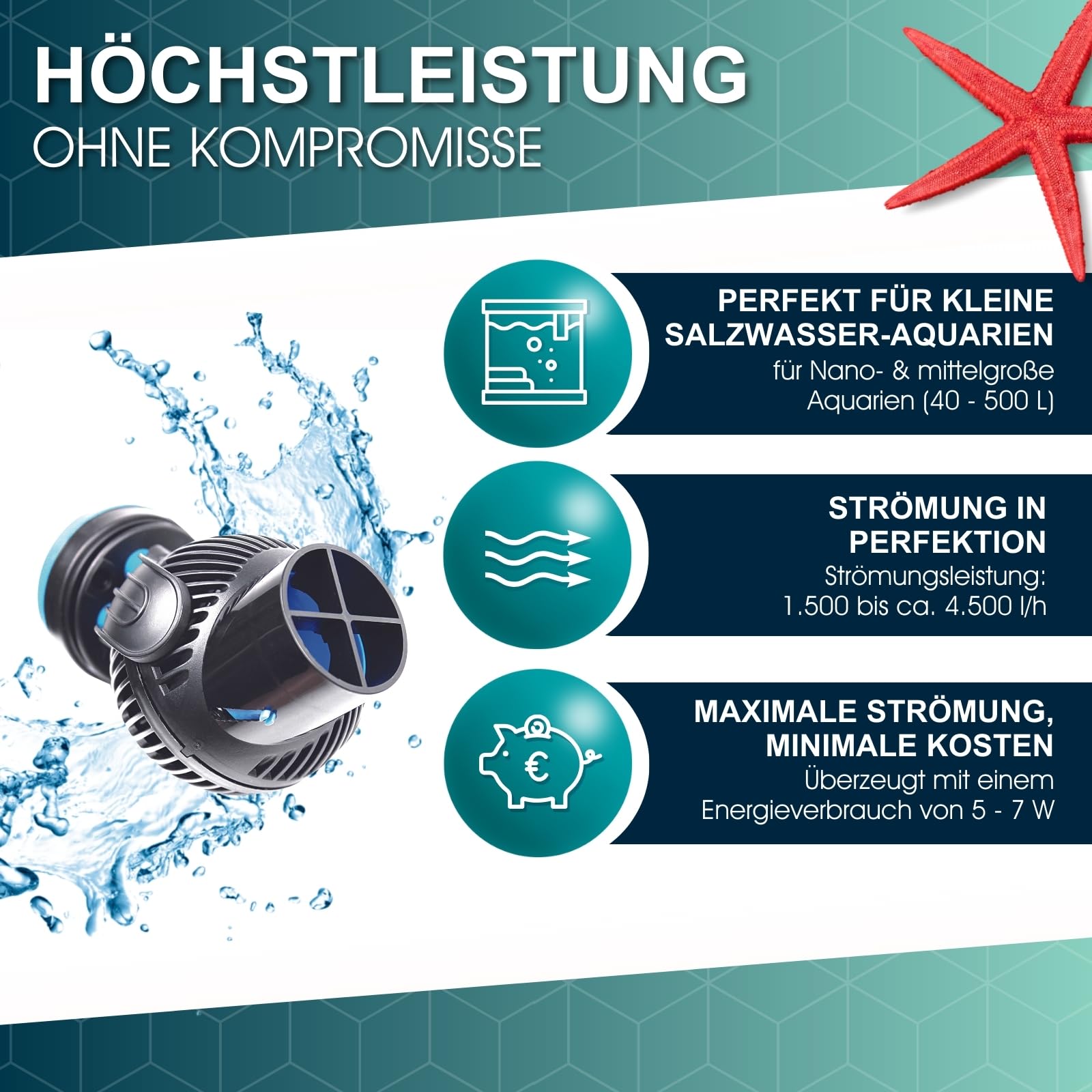 TUNZE Strömungspumpe Turbelle nanostream 6045 I Pumpe für 3D einstellbare Wasserströmung I Propellerpumpe mit Magnet Holder & Silence Klemme bis 15mm Glasstärke I Wasserpumpe für Aquarien