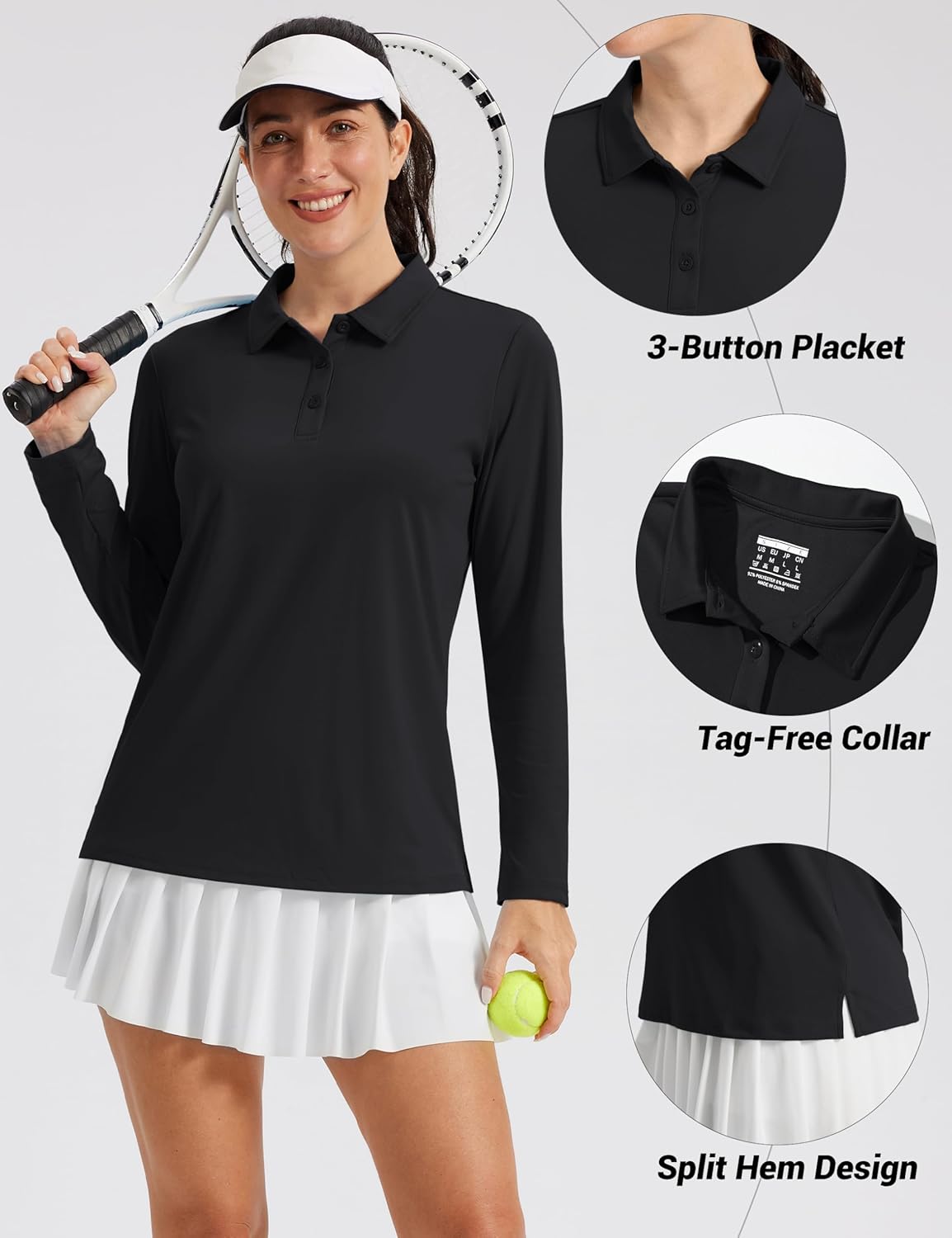 MAGCOMSEN Women's Long Sleeve Polo Shirts UPF 50+ Golf Tops Moisture Wicking Collared Shirt Tennis 3-Button - Image 4