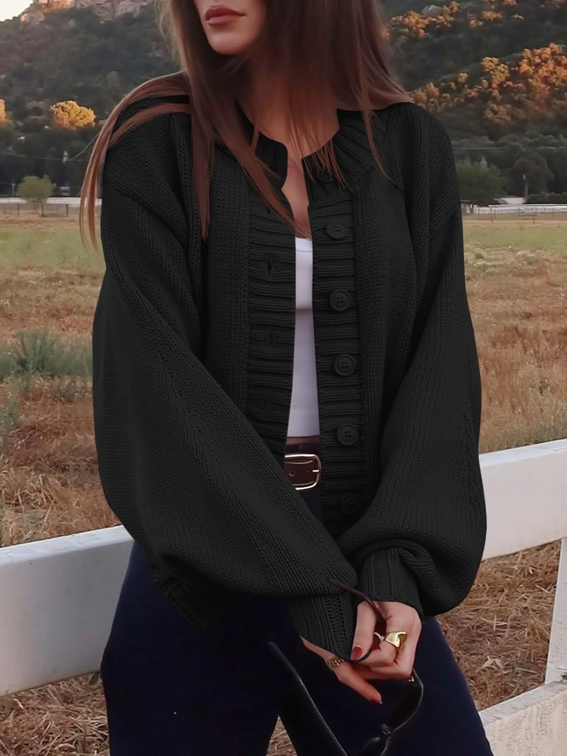 Saodimallsu Womens Long Sleeve Button Down Cardigan Sweaters Crew Neck Open Front Knit Casual Loose Fit Fall Sweater Coat - Image 3