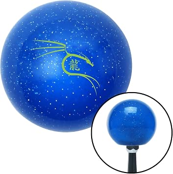 American Shifter 26795 Blue Metal Flake Shift Knob Green Dragon Symbol
