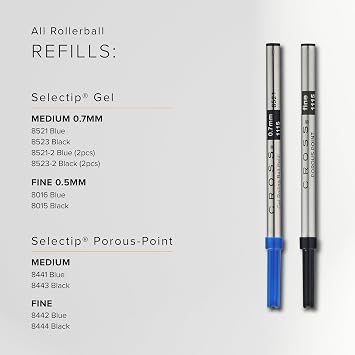Cross Selectip Gel Rollerball Pen Refill, Medium Point, Black, 2-Pack (8523-2)
