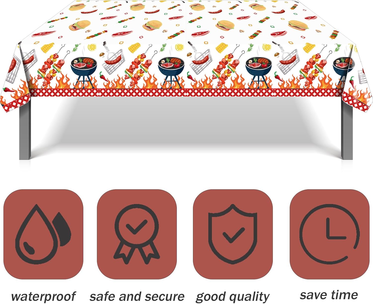 3 Pcs BBQ Disposable Tablecloths, Hamburger Theme Rectangle Tablecloth, Decoration Tablecloths Party Supplies for Outdoor Parties
