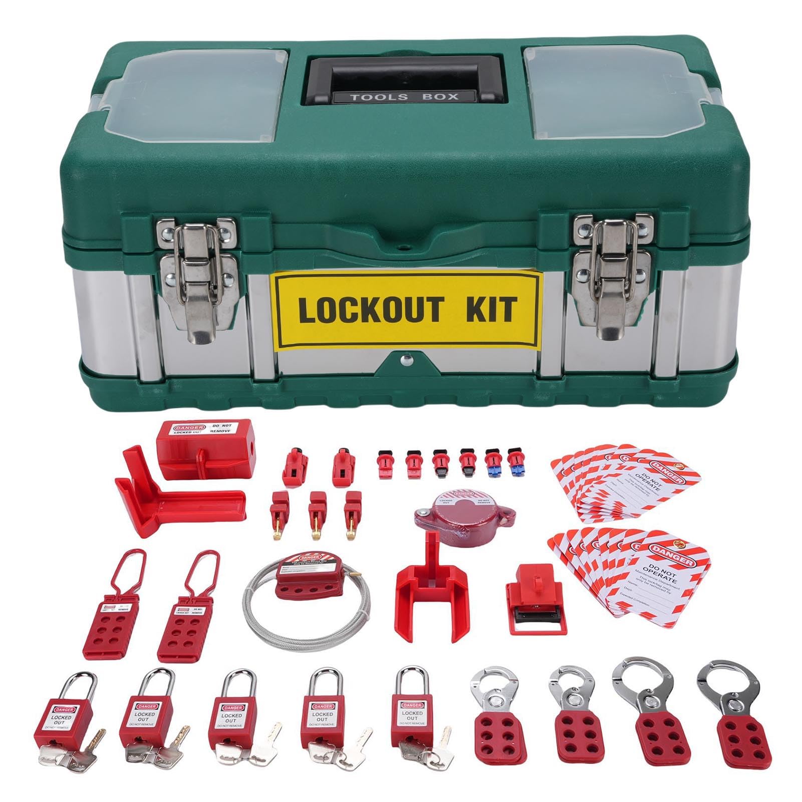 Electrical Lockout Tagout Kit, Insulating Padlock Hasp with Cable Lock, Nylon Travel Bag for Safety and Compliance, Two Keyed Padlocks for Security, Industry Usage