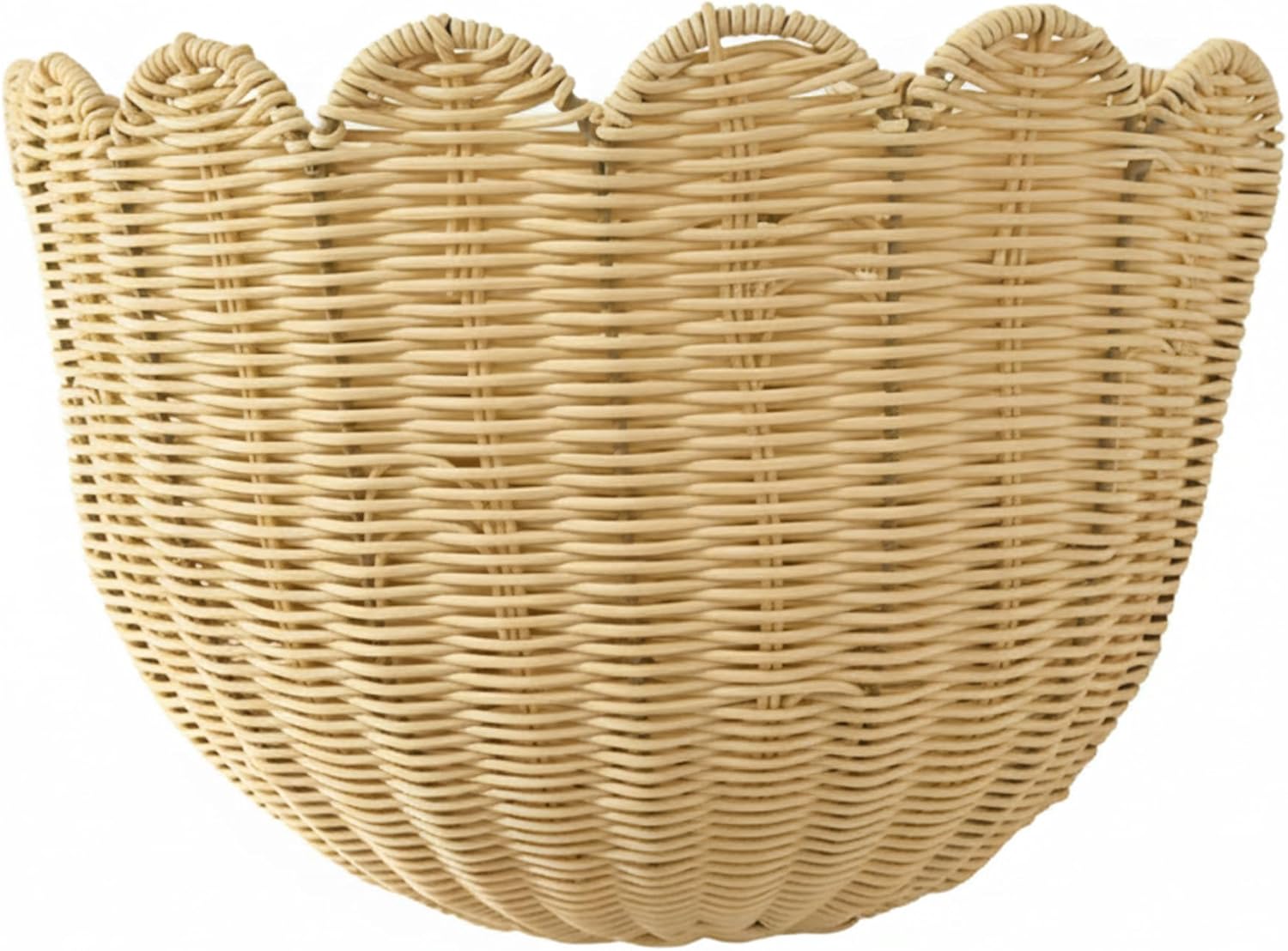 Scalloped Basket Scalloped Wall Basket for Home Decor, Beige Woven Hanging Storage with Unique Petal Edge, Wall Mounted Organizer, 15.35x6.02x8.9 inch