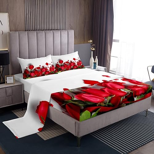 Miniatura 1 de Erosebridal Juego de sábanas de rosas rojas tamaño matrimonial para niñas y mujeres, sábanas de flores en flor, para el día de San Valentín,