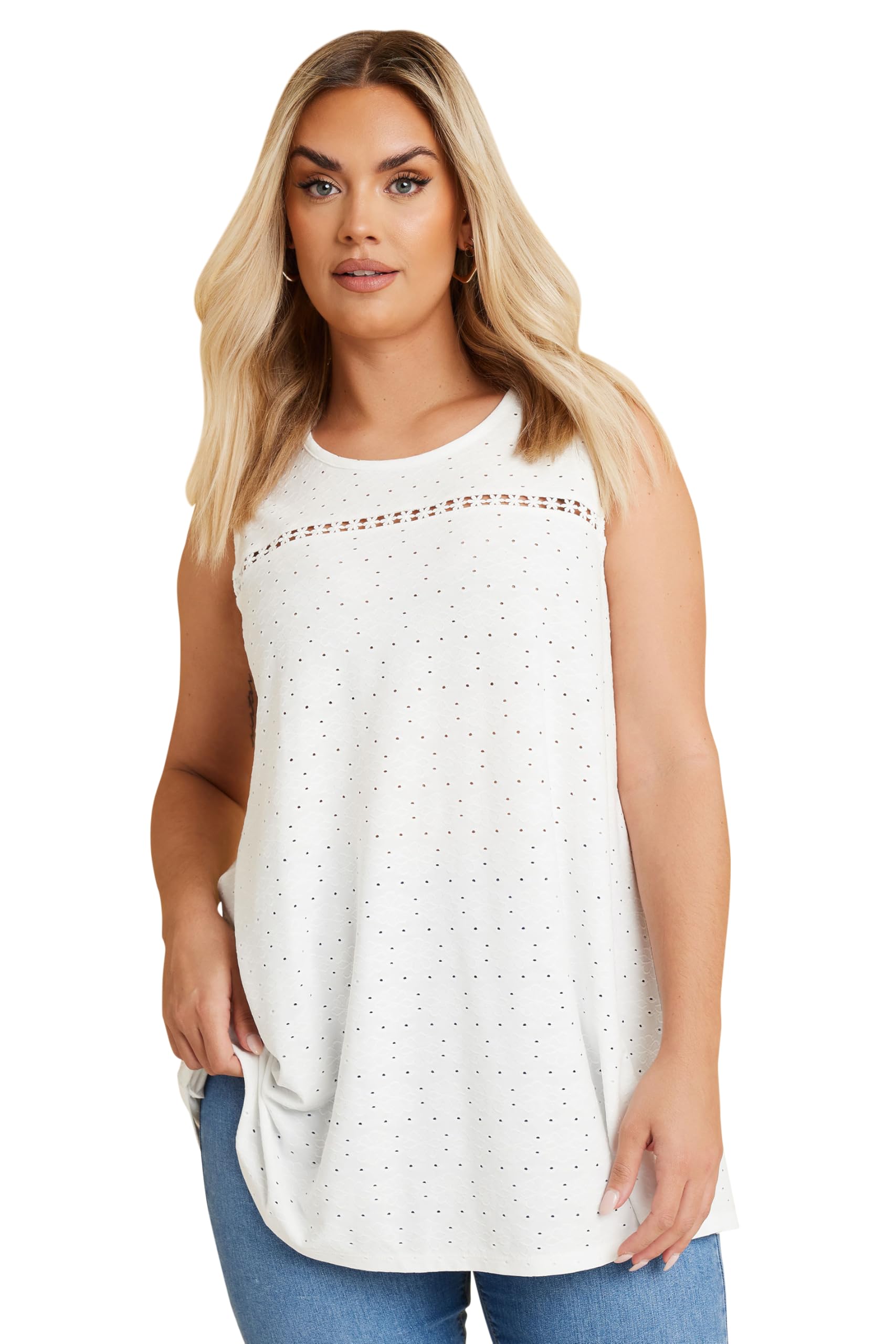 Yours - Women's Vest Top - Broderie Anglaise - Size 26-28 - White