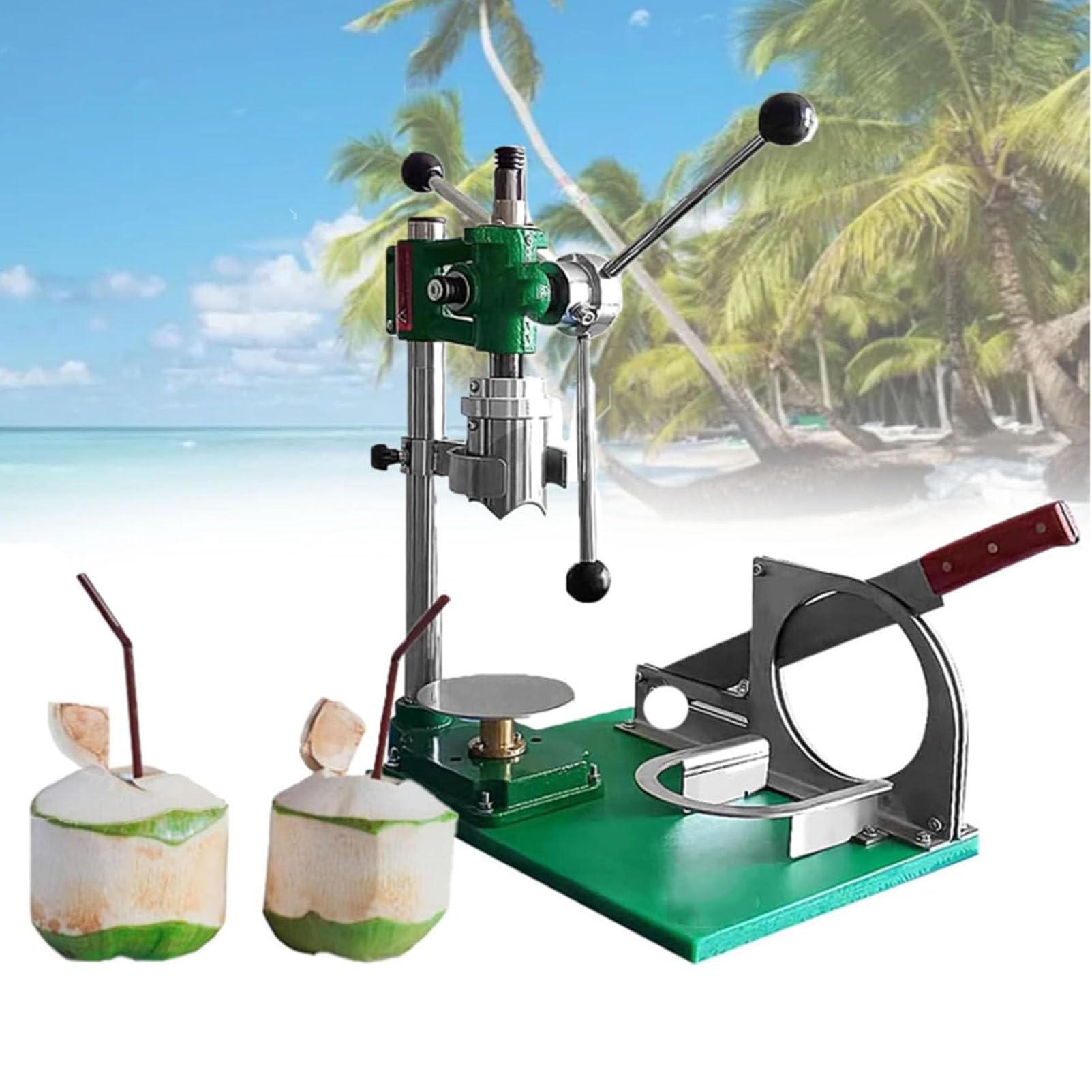 Oiyekntd Coconut Opener Tool, Green Fresh Young Coconut Peeler, Commercial Coconut Cutting and Peeling Machine, With Hole Puncher Maker, Coconut Hole Open 2.36" Diameter 3Handle