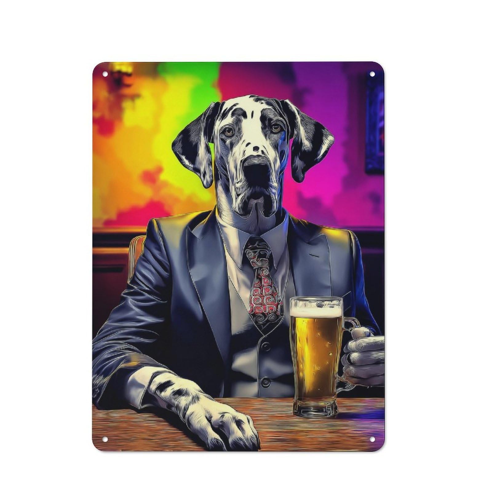 Junmoney Great Dane Enjoying A Beer Metal Wall Plaque With Design 40X30cm, Classic Retro Room Decor For Kitchen, Hallway, Bar Or Small Cafe